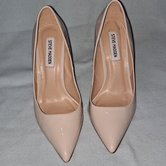 High Heeled Stiletto Pumps Beige Nude Patent Steve Madden "Altisha" Sz 8 - Picture 1 of 8